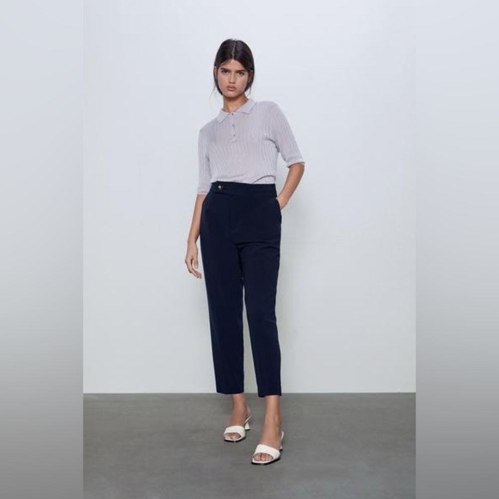 Zara Pleated Women's Trousers- medium Navy blue